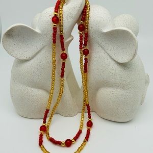 Gold and red Waistbeads all sizes are available by custom order